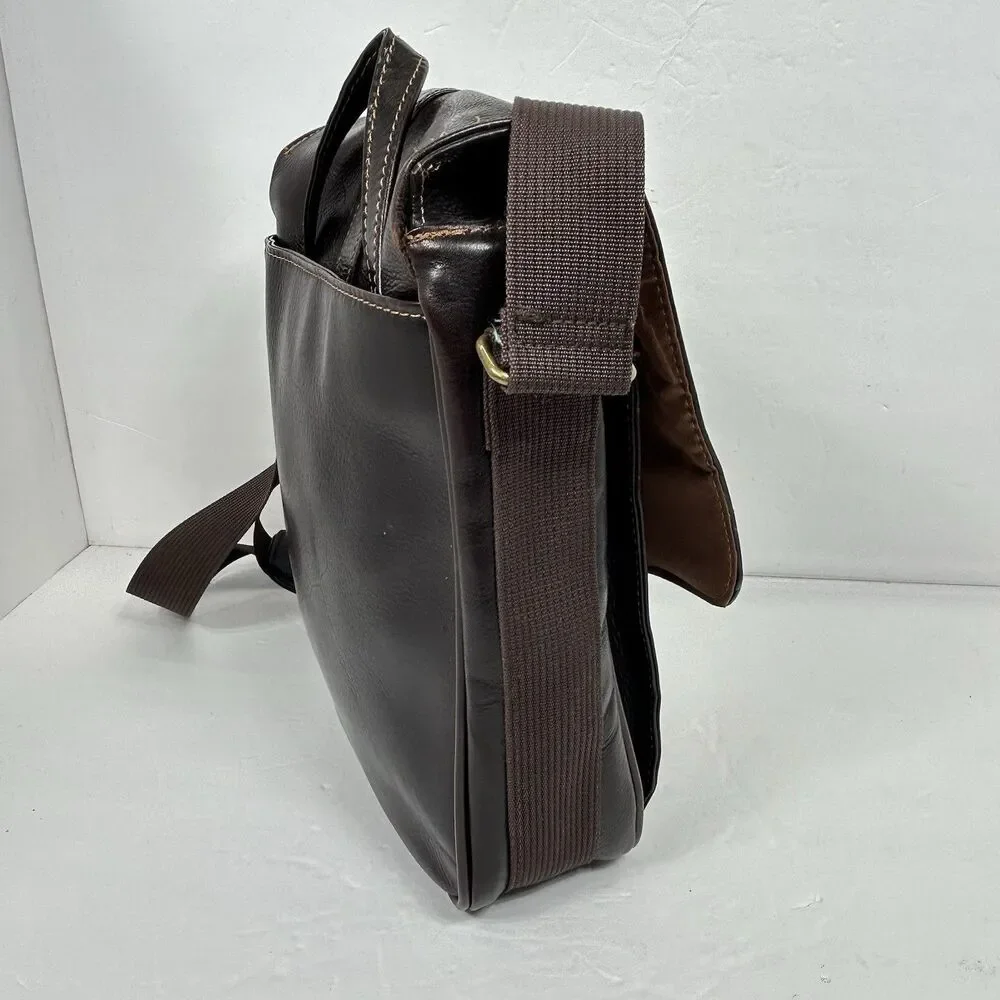 Wilson Leather Messenger Bag Brown Crossbody Tablet Snap Adjustable Pockets